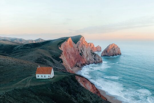 House view from the top of the cliffs overlooking the ocean
