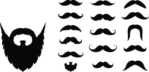 Mustache and beard styles, grooming vector, barber shop design, facial hair collection, hipster fashion, classic silhouettes, modern trends, artistic shapes