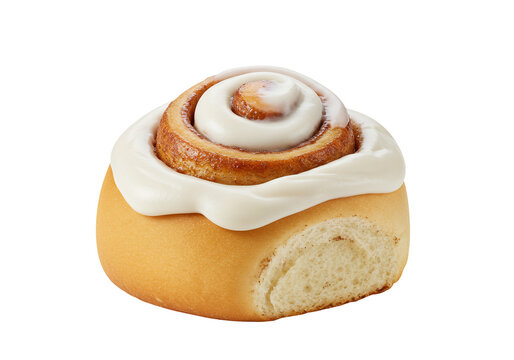 Cinnamon roll with creamy icing sweet pastry treat closeup transparent background - Powered by Adobe