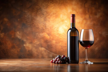 Luxury wine bottle with glass and grapes and copy space for premium tasting, restaurant advertising, events branding, business promotion, exclusive celebration and vintage investment content