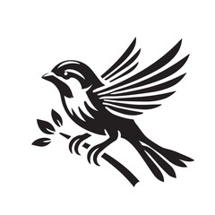 Minimal Black and White Bird Silhouette on a Branch