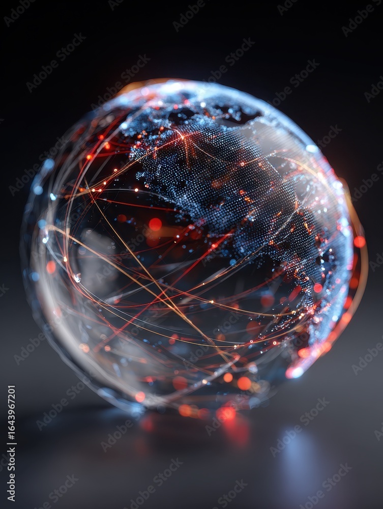 Poster a holographic globe with interconnected lines and dots symbolizes global connectivity the blue and r