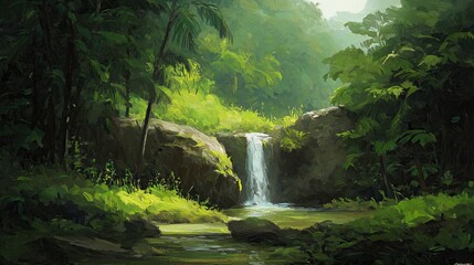 Waterfall in tropical forest.