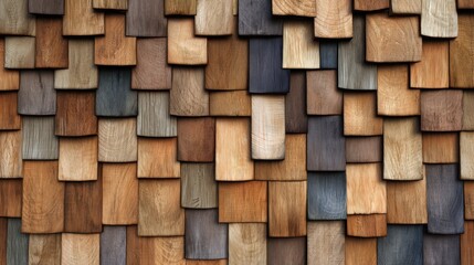 Fototapeta premium Detailed Close-Up of Layered Wooden Shingle Wall Pattern