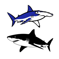 Obraz premium Two Stylized Shark Illustrations Hammerhead and Great White Silhouettes