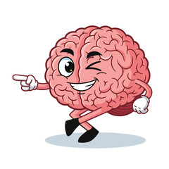 Playful Brain Cartoon Character Pointing and Winking with Confidence