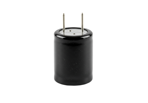 Electrolytic capacitor electronic component close up  transparent background