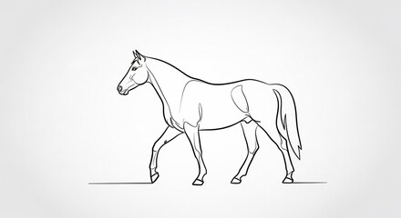 Graceful horse walking in a minimalist single line drawing style.