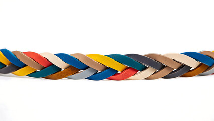 Colorful Braided Leather Belt Close up with a Variety of Tones and Neutral Background Provides Texture