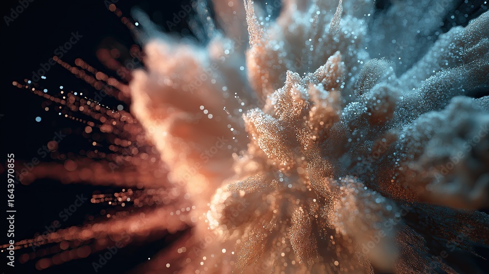 Poster particle explosion with depth of field.