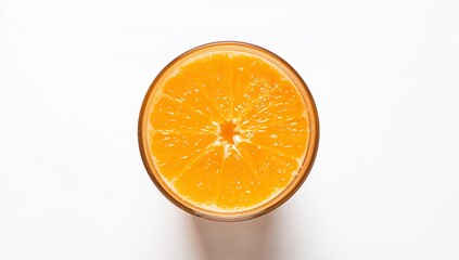Fototapeta premium An overhead view of a glass of fresh orange juice with pulp.
