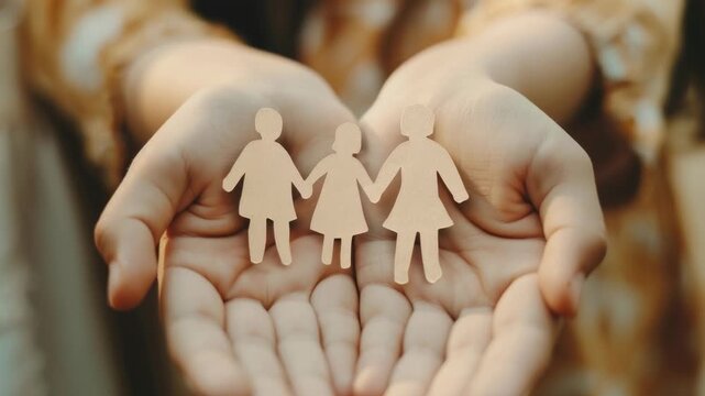 A person holds a cardboard cutout of a family, representing a loving and complete unit