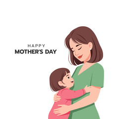 A heartwarming flat vector illustration for Happy Mother's Day featuring a loving mother tenderly holding her baby. Vector illustration.