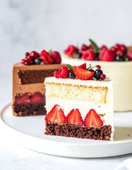 Strawberry layer cakes slices decorated