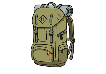A stylized illustration of a trail-ready backpack, complete with straps and pockets. Clean lines and a simple design make it ideal for outdoor and adventure themes. Ready for exploration!