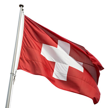 The swiss flag waving in the wind, isolated on transparent background