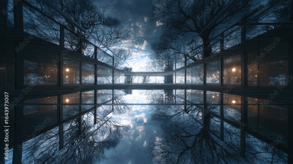 Poster mirror effect in inverted dimension with reflections of nature