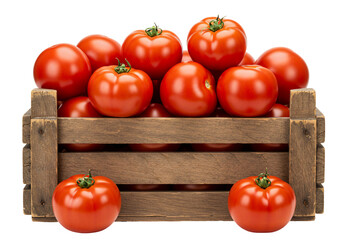 Fresh tomatoes in wooden crate vibrant red produce close up
