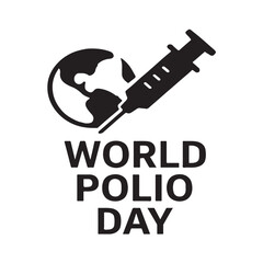 World Polio Day black vector icon with globe and syringe