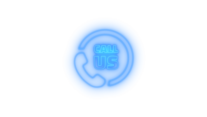 Neon glowing call us icon with telephone receiver symbol on transparent background representing customer support, contact center, communication hotline, help service, inquiry response