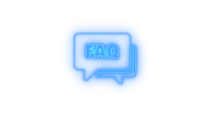 Neon glowing faq icon with speech bubbles on transparent background representing customer support, help center, communication, answers, chatbot service, digital inquiry, and question assistance tool