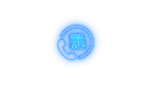 Neon glowing call me icon with phone handset symbol on transparent background representing communication, contact request, customer service, smartphone hotline, messaging