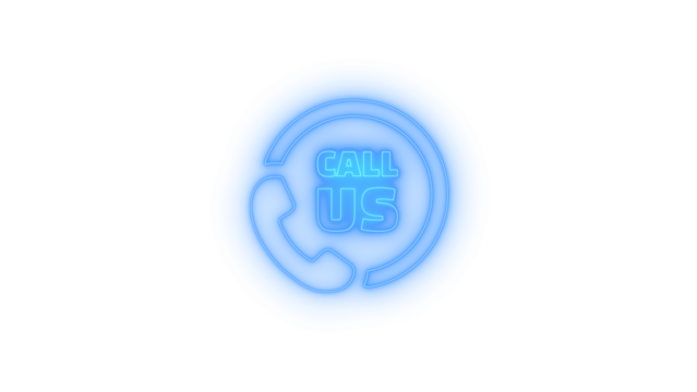 Neon glowing call us icon with telephone receiver symbol on transparent background representing customer support, contact center, communication hotline, help service, inquiry response