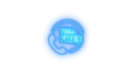 Neon glowing toll free phone icon on transparent background representing customer service, contact support, free call, hotline access, helpline number, communication service and digital assistance
