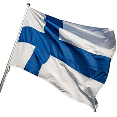 Finnish flag waving on a flagpole, isolated on transparent background