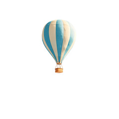 Fototapeta premium Blue-striped hot air balloon ascends, clear sky background, travel adventure