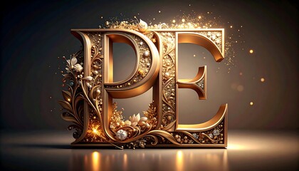 Gold ornate letters p and e