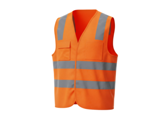 High visibility orange safety vest with reflective stripes for industrial work and personal protection