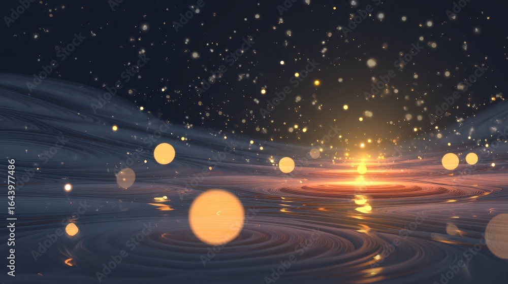 Poster peaceful cosmic scene with floating light orbs in a universe setting