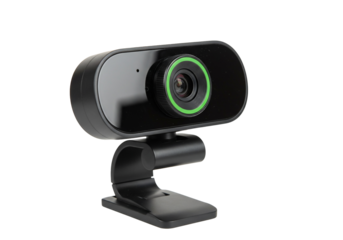 Modern black web camera for online communication and video conferencing technology