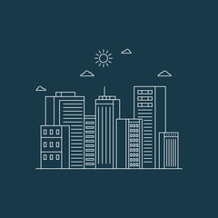 Fototapeta premium Cityscape line art illustration. Urban landscape in monochrome line art style. Vector illustration