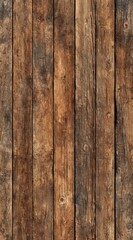 Obraz premium Vertical rustic wood planks, dark brown hues, showing grain, knots, and texture; aged appearance