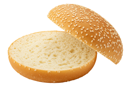 Open burger bun with sesame seeds bakery ingredient ready for filling