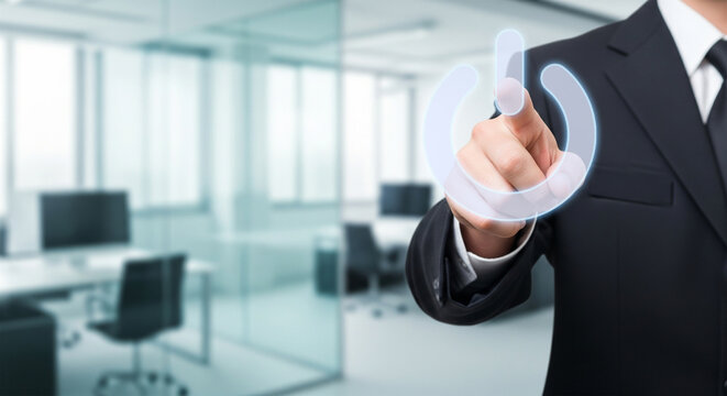 Businessman pressing virtual power swich
