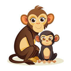 Adorable Monkey with Cute Baby Monkey Vector Illustration – Playful Animal Family Art for Wildlife, Nature, and Children’s Designs