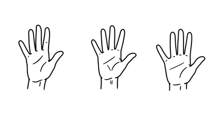 Fototapeta premium Outline Set 3 Icons, Black on White, Doodle, Different Hand Wave 