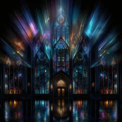 Obraz premium Vibrant stained glass in a grand cathedral radiates light and beauty.