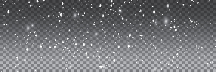 Flying dust particles on a transparent background. Vector idea.  Realistic snowflake. Winter frost effect