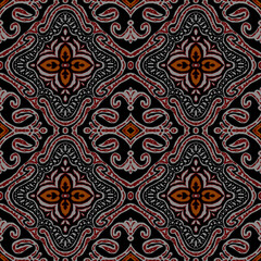 Abstract seamless color full  paisley fabric effect small flower leaf ajrakh print ornament bunch pattern  background design