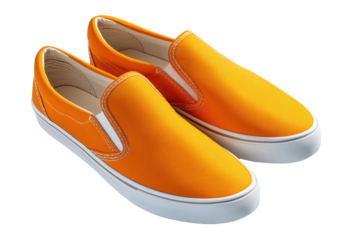 Bright orange slip-on canvas sneakers isolated for retail.