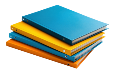 Stack of colorful ring binders for office organization.