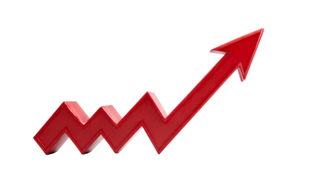 Red arrow pointing upwards with zig-zag pattern