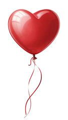 Glossy Red Heart-Shaped Balloon with Ribbon; Romantic, Festive, Valentine's Day Theme.
