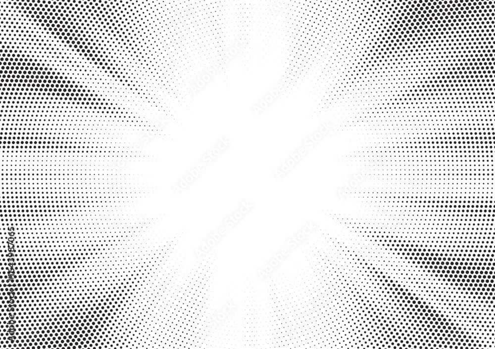 Poster halftone gradient sun rays pattern. abstract halftone vector dots background. monochrome dots patter