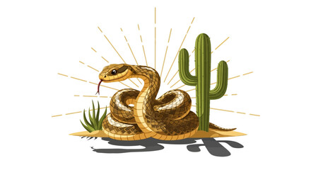 Fototapeta premium A captivating vector illustration of a snake in a desert landscape on white background