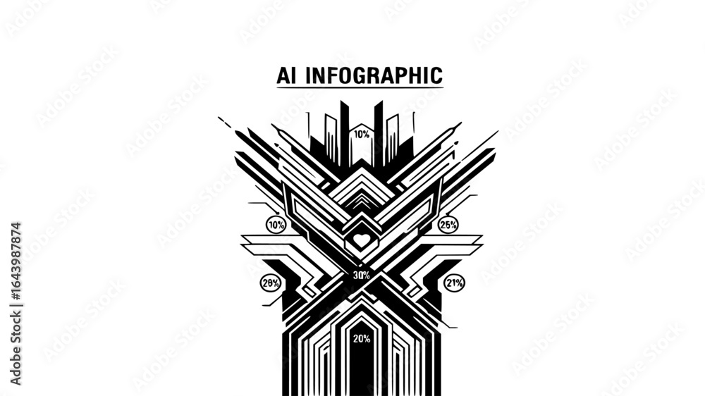 Poster abstract geometric design with intricate black and white patterns, isolated on white background